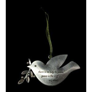 Beehive Handmade Peace Dove Silver Tone Holiday Ornament